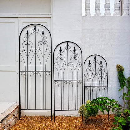 Metal Trellis 86.6" H x 29.5" W Tall Powder-Coated Black Garden Trellis Wrought Iron Heavy Scroll Metal Decoration Lawn Patio for Rose Clematis Ivy Weather Resistant Garden Addition