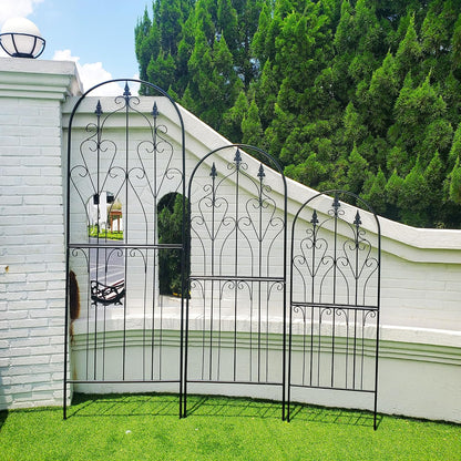 Metal Trellis 86.6" H x 29.5" W Tall Powder-Coated Black Garden Trellis Wrought Iron Heavy Scroll Metal Decoration Lawn Patio for Rose Clematis Ivy Weather Resistant Garden Addition