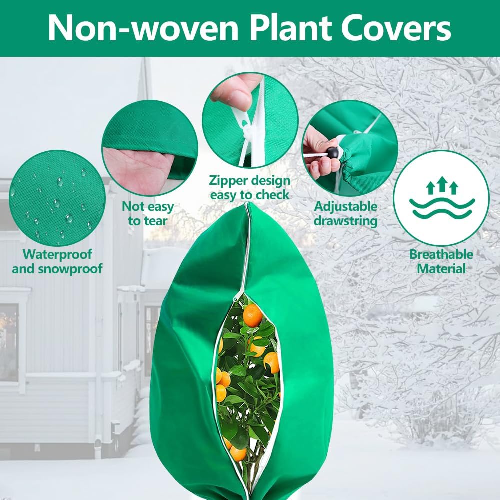 2 Pack Winter Plant Covers Freeze Protection - 2.2oz/yd² (72" X 47") Frost Protection Blankets with Zipper & Drawstring Closure, Reusable Freeze Cloths for Shrubs, Fruit Trees, Potted Plants