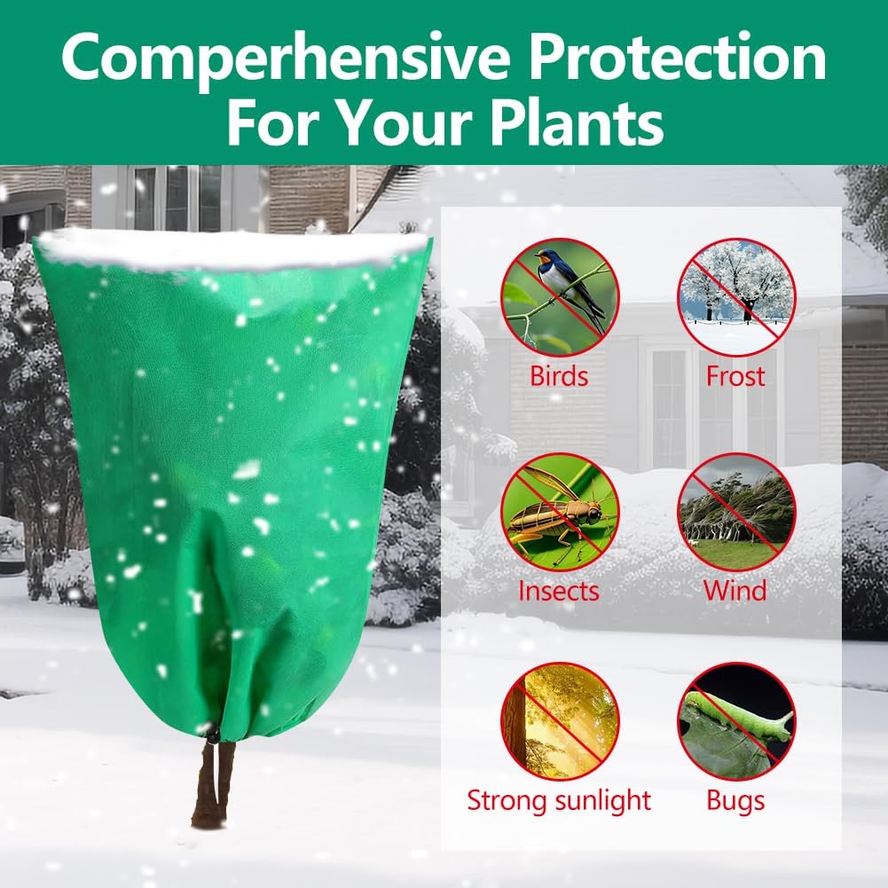2 Pack Winter Plant Covers Freeze Protection - 2.2oz/yd² (72" X 47") Frost Protection Blankets with Zipper & Drawstring Closure, Reusable Freeze Cloths for Shrubs, Fruit Trees, Potted Plants