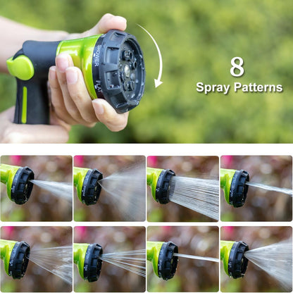 Garden Hose Nozzle Heavy Duty, 100% Metal Water Hose Sprayer with 8 Spray Patterns, High Pressure Spray Nozzle Thumb Control On Off Valve for Lawn & Plant Watering, Car & Pet Washing - Green