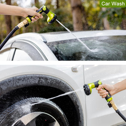 Garden Hose Nozzle Heavy Duty, 100% Metal Water Hose Sprayer with 8 Spray Patterns, High Pressure Spray Nozzle Thumb Control On Off Valve for Lawn & Plant Watering, Car & Pet Washing - Green