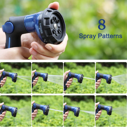 Garden Hose Nozzle Heavy Duty, 100% Metal Water Hose Sprayer with 8 Spray Patterns, High Pressure Spray Nozzle Thumb Control On Off Valve for Lawn & Plant Watering, Car & Pet Washing - Green
