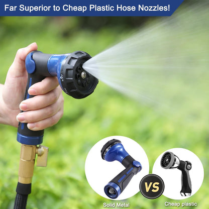 Garden Hose Nozzle Heavy Duty, 100% Metal Water Hose Sprayer with 8 Spray Patterns, High Pressure Spray Nozzle Thumb Control On Off Valve for Lawn & Plant Watering, Car & Pet Washing - Green