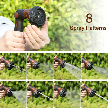 Garden Hose Nozzle Heavy Duty, 100% Metal Water Hose Sprayer with 8 Spray Patterns, High Pressure Spray Nozzle Thumb Control On Off Valve for Lawn & Plant Watering, Car & Pet Washing - Green