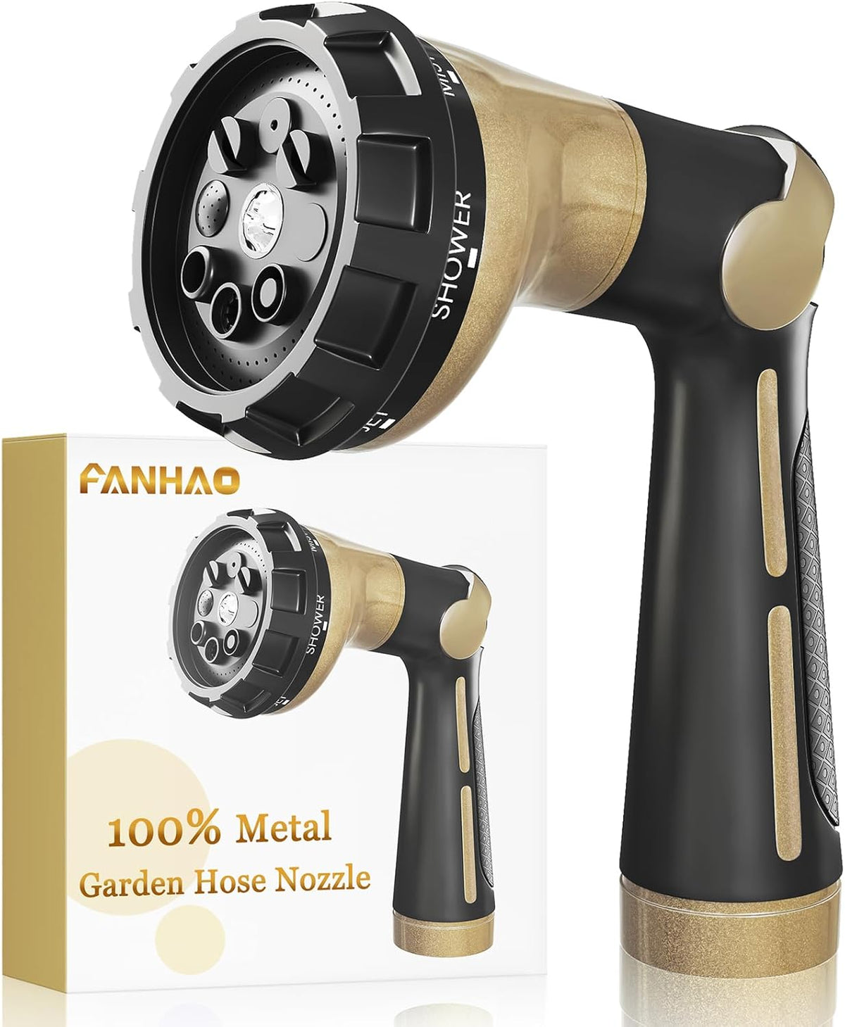 Garden Hose Nozzle Heavy Duty, 100% Metal Water Hose Sprayer with 8 Spray Patterns, High Pressure Spray Nozzle Thumb Control On Off Valve for Lawn & Plant Watering, Car & Pet Washing - Green