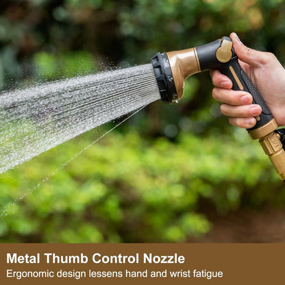 Garden Hose Nozzle Heavy Duty, 100% Metal Water Hose Sprayer with 8 Spray Patterns, High Pressure Spray Nozzle Thumb Control On Off Valve for Lawn & Plant Watering, Car & Pet Washing - Green