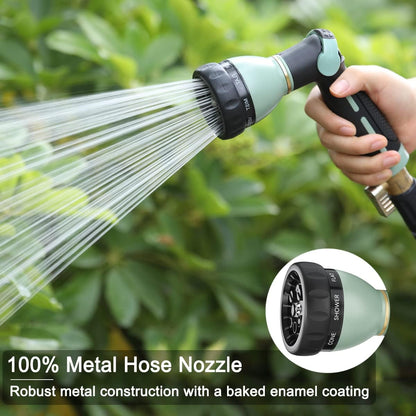 Garden Hose Nozzle Heavy Duty, 100% Metal Water Hose Sprayer with 8 Spray Patterns, High Pressure Spray Nozzle Thumb Control On Off Valve for Lawn & Plant Watering, Car & Pet Washing - Green