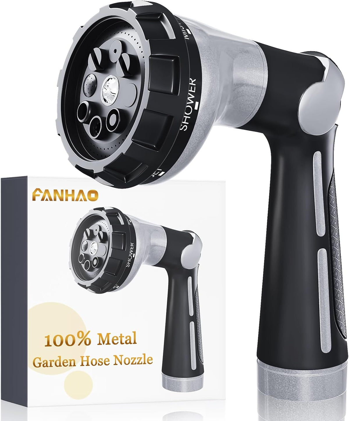Garden Hose Nozzle Heavy Duty, 100% Metal Water Hose Sprayer with 8 Spray Patterns, High Pressure Spray Nozzle Thumb Control On Off Valve for Lawn & Plant Watering, Car & Pet Washing - Green