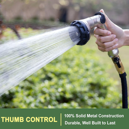 Garden Hose Nozzle Heavy Duty, 100% Metal Water Hose Sprayer with 8 Spray Patterns, High Pressure Spray Nozzle Thumb Control On Off Valve for Lawn & Plant Watering, Car & Pet Washing - Green