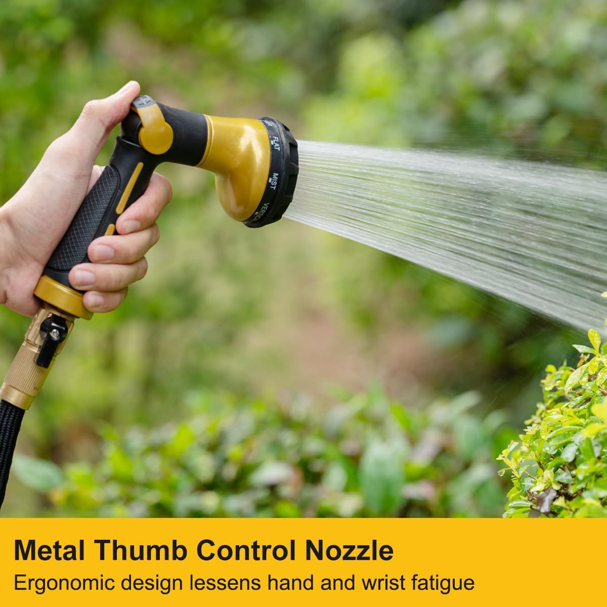 Garden Hose Nozzle Heavy Duty, 100% Metal Water Hose Sprayer with 8 Spray Patterns, High Pressure Spray Nozzle Thumb Control On Off Valve for Lawn & Plant Watering, Car & Pet Washing - Green