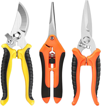 Pruning Shears, 3 Pack Garden Shears, Clippers Handheld, Stainless Steel Garden Snips, Pruners for Gardening, Gardening Scissors Hand Pruner Pruning Shear with Stainless Steel Blades