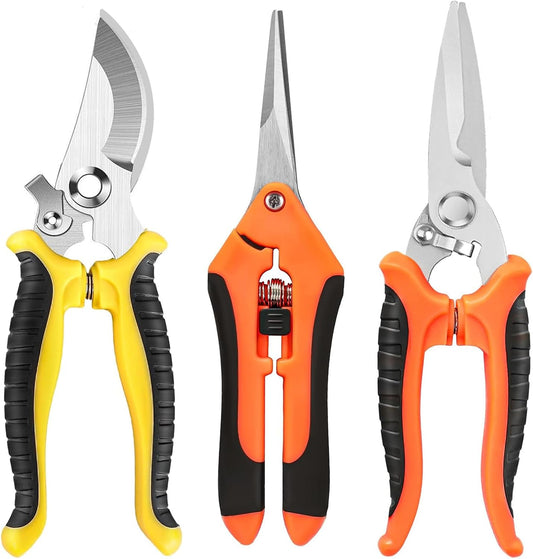 Pruning Shears, 3 Pack Garden Shears, Clippers Handheld, Stainless Steel Garden Snips, Pruners for Gardening, Gardening Scissors Hand Pruner Pruning Shear with Stainless Steel Blades