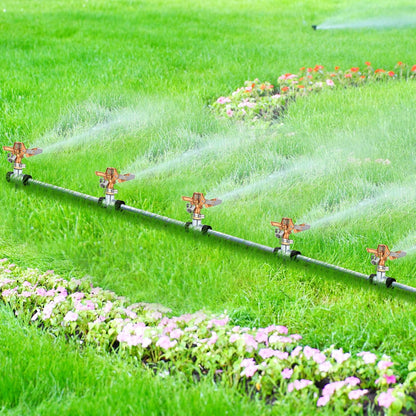 4 Pack Heavy Duty Brass Impact Lawn Sprinklers – Adjustable 360° Rotating Garden Sprinkler Heads with Metal Spike Base – Wide Coverage Yard Irrigation System for Lawn, Garden & Farm