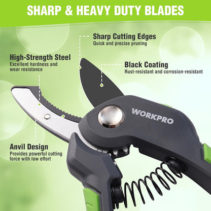 8.5" Anvil Pruning Shear, Heavy Duty Garden Scissors & Clippers