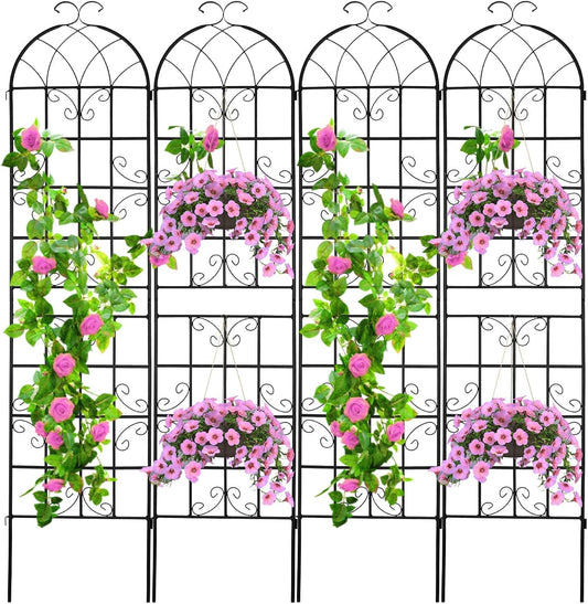4 Pack 86.2x19.7in Metal Garden Trellis for Climbing Plants,Black Metal Garden Trellis for Vines Plant Rose Vegetable Support,Large Decorative Outdoor Trellis