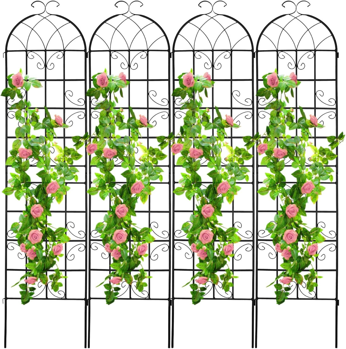 4 Pack 86.2x19.7in Metal Garden Trellis for Climbing Plants,Black Metal Garden Trellis for Vines Plant Rose Vegetable Support,Large Decorative Outdoor Trellis