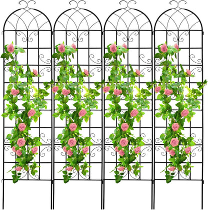 4 Pack 86.2x19.7in Metal Garden Trellis for Climbing Plants,Black Metal Garden Trellis for Vines Plant Rose Vegetable Support,Large Decorative Outdoor Trellis