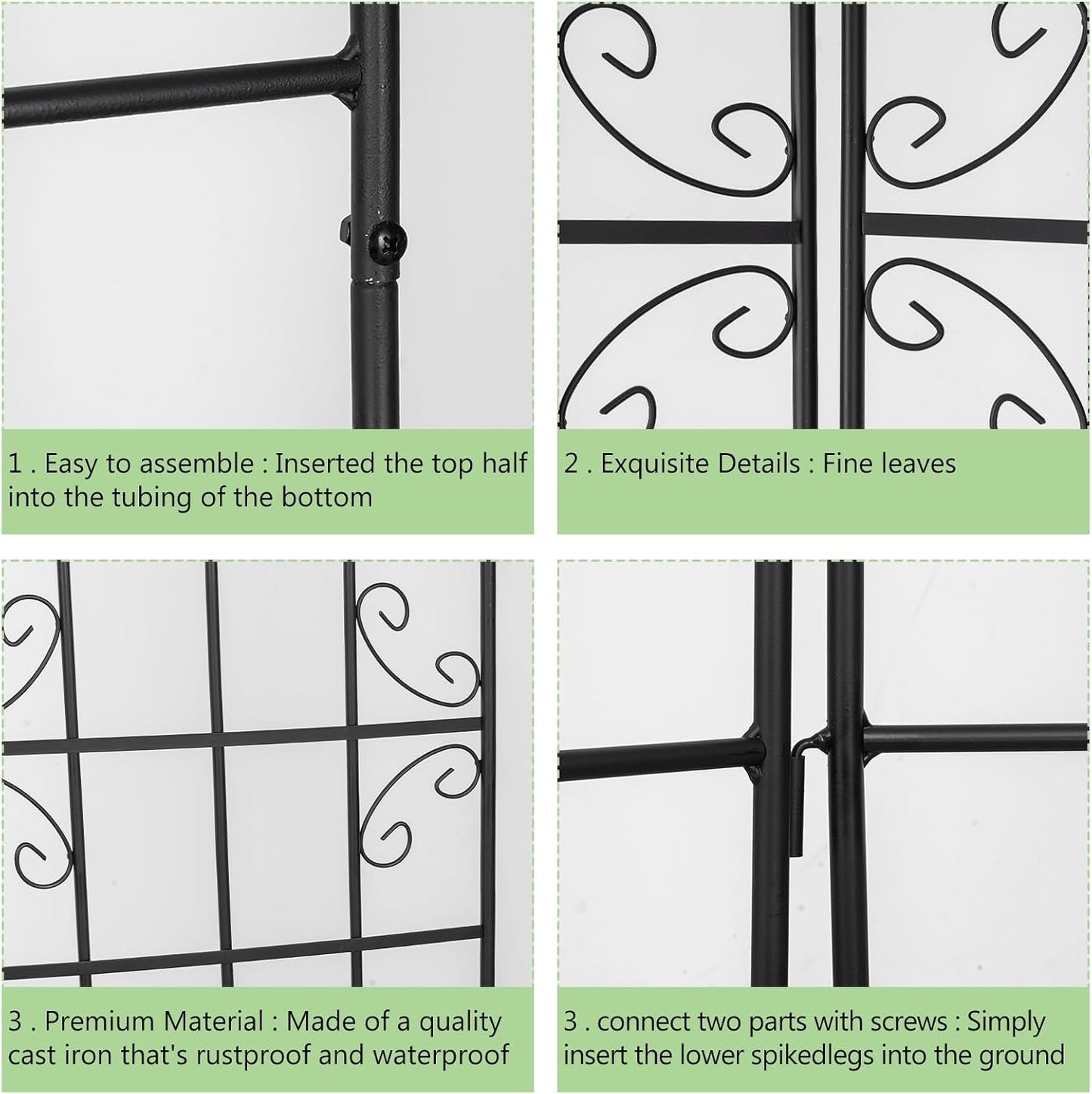 4 Pack 86.2x19.7in Metal Garden Trellis for Climbing Plants,Black Metal Garden Trellis for Vines Plant Rose Vegetable Support,Large Decorative Outdoor Trellis