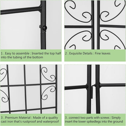 4 Pack 86.2x19.7in Metal Garden Trellis for Climbing Plants,Black Metal Garden Trellis for Vines Plant Rose Vegetable Support,Large Decorative Outdoor Trellis