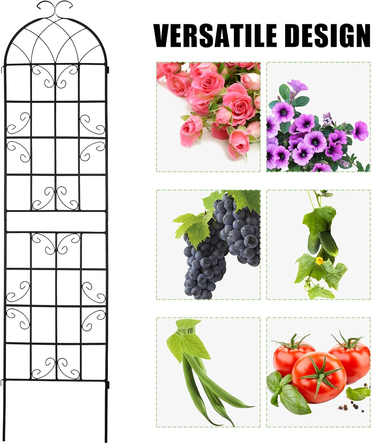 4 Pack 86.2x19.7in Metal Garden Trellis for Climbing Plants,Black Metal Garden Trellis for Vines Plant Rose Vegetable Support,Large Decorative Outdoor Trellis