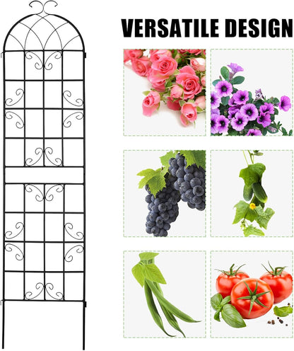 4 Pack 86.2x19.7in Metal Garden Trellis for Climbing Plants,Black Metal Garden Trellis for Vines Plant Rose Vegetable Support,Large Decorative Outdoor Trellis