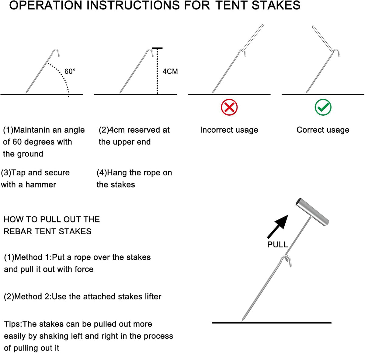 Metal Tent Stakes Heavy Duty 9 Inch, Anti-Rust Yard Pegs for Camping