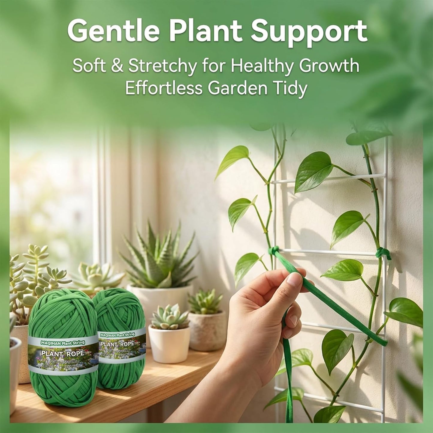 MAQIHAN Plant Ties for Outdoor Plants - Soft Garden Twine 2 Pack 115FT
