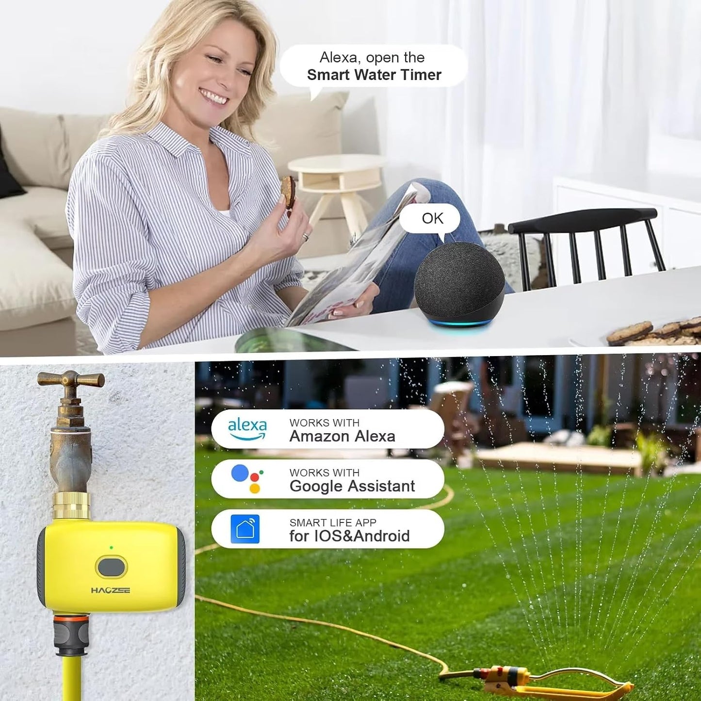 Smart Water Timer for Garden Hose, Sprinkler Timer for Watering,Requires Zigbee 3.0 Hub,Support Home Assistant Zigbee2mqtt,Automatic Irrigation Controller System for Lawns and Yard.