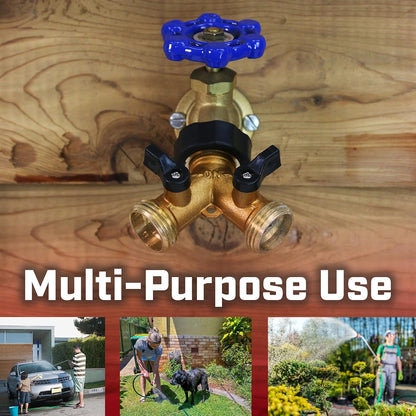 6-9477: Heavy-Duty Brass Hose Splitter Hose Connection, Fits Standard Garden Hoses, Brass Construction with Shut-Off Valves, Y-Shaped, Leak-Free, Set of 2