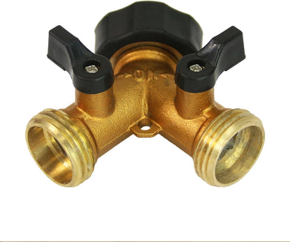 6-9477: Heavy-Duty Brass Hose Splitter Hose Connection, Fits Standard Garden Hoses, Brass Construction with Shut-Off Valves, Y-Shaped, Leak-Free, Set of 2