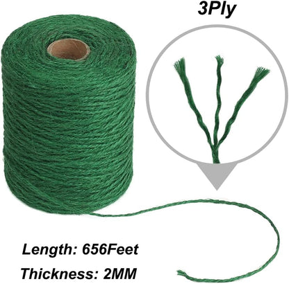 Garden Twine, 656 Feet 2mm Green Plant Ties, Strong Jute Twine String for Climbing Plants, Tomatoes, Floristry, Crafts