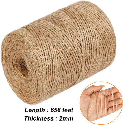 Garden Twine, 656 Feet 2mm Green Plant Ties, Strong Jute Twine String for Climbing Plants, Tomatoes, Floristry, Crafts