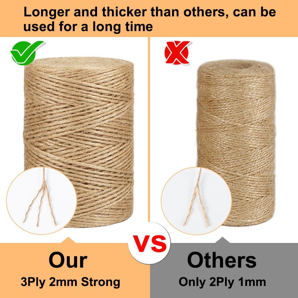 Garden Twine, 656 Feet 2mm Green Plant Ties, Strong Jute Twine String for Climbing Plants, Tomatoes, Floristry, Crafts