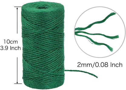 Garden Twine, 656 Feet 2mm Green Plant Ties, Strong Jute Twine String for Climbing Plants, Tomatoes, Floristry, Crafts