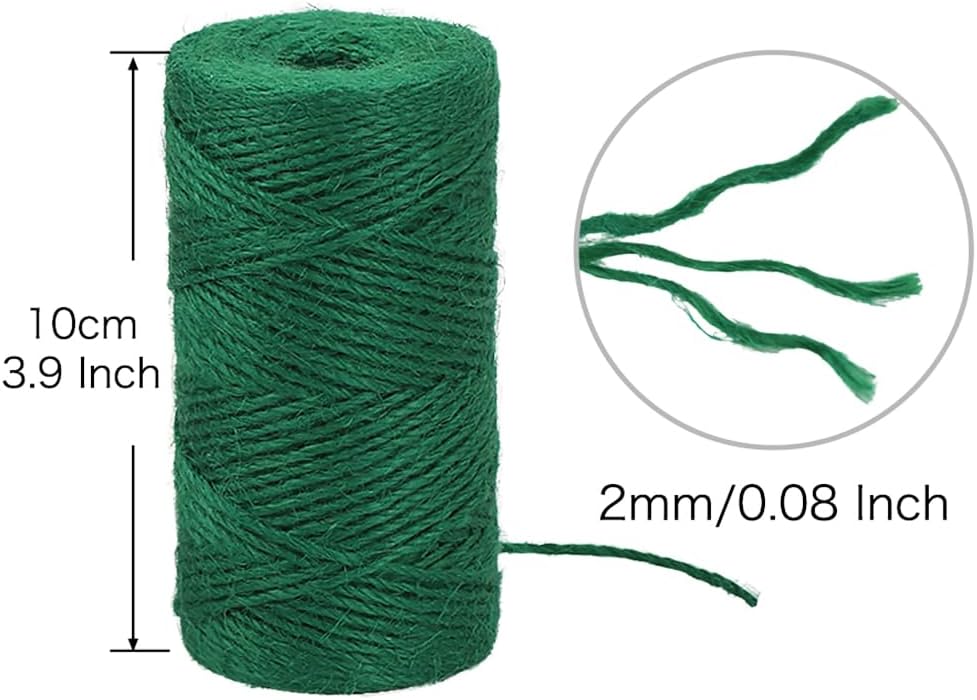 Garden Twine, 656 Feet 2mm Green Plant Ties, Strong Jute Twine String for Climbing Plants, Tomatoes, Floristry, Crafts