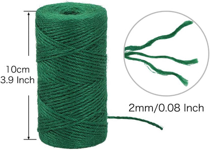 Garden Twine, 656 Feet 2mm Green Plant Ties, Strong Jute Twine String for Climbing Plants, Tomatoes, Floristry, Crafts