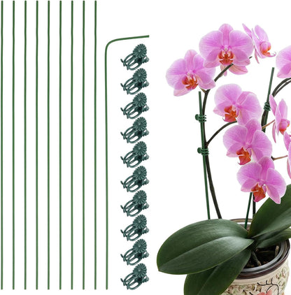 10 Pack Orchid Stakes and Clips, Flexible Plant Support Stakes,11.8 Inch Plant Holder Stick for Garden,Plants Supports for Tomato Rose Outdoor Indoor Plants Professional Phalaenopsis
