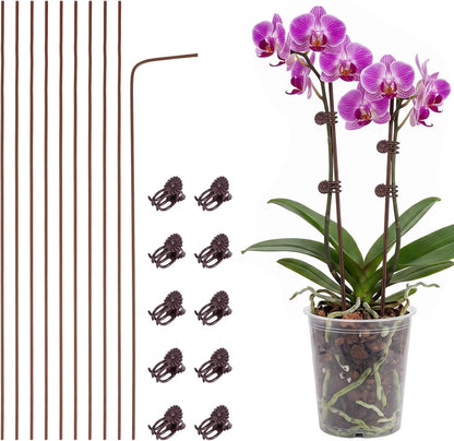 10 Pack Orchid Stakes and Clips, Flexible Plant Support Stakes,11.8 Inch Plant Holder Stick for Garden,Plants Supports for Tomato Rose Outdoor Indoor Plants Professional Phalaenopsis