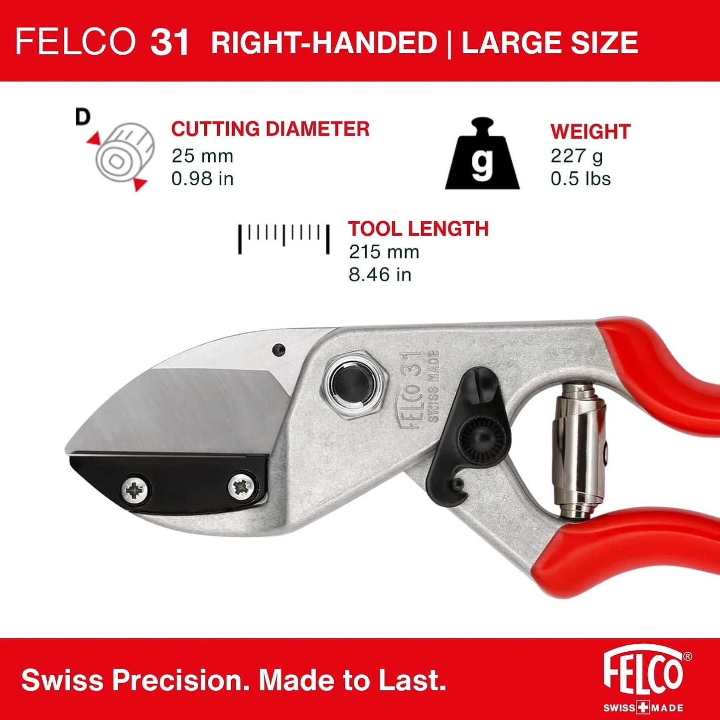 F31 Pruning Shears – 8.3" Garden Clippers with Anvil Blade for Dry & Hard Wood | Hand Pruner for Gardening | Garden Tool Cutter with Aluminum Handle, Alloy Steel Blade, High-Torque Cutting Power