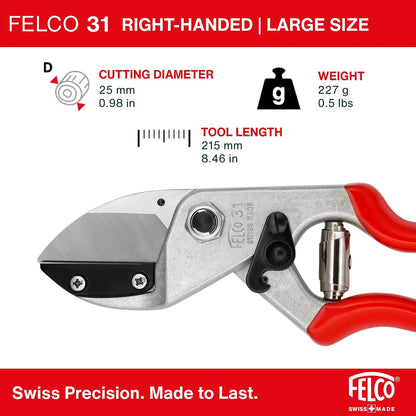 F31 Pruning Shears – 8.3" Garden Clippers with Anvil Blade for Dry & Hard Wood | Hand Pruner for Gardening | Garden Tool Cutter with Aluminum Handle, Alloy Steel Blade, High-Torque Cutting Power