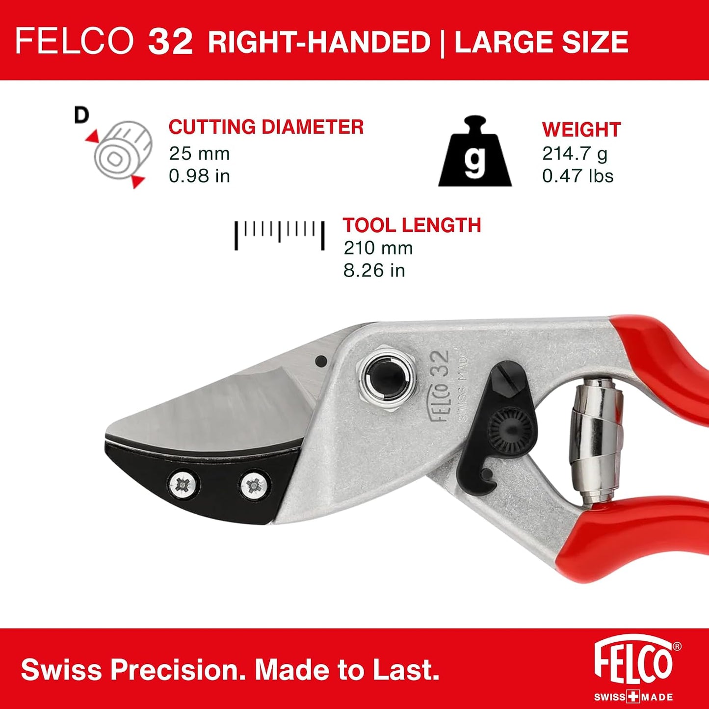 F31 Pruning Shears – 8.3" Garden Clippers with Anvil Blade for Dry & Hard Wood | Hand Pruner for Gardening | Garden Tool Cutter with Aluminum Handle, Alloy Steel Blade, High-Torque Cutting Power