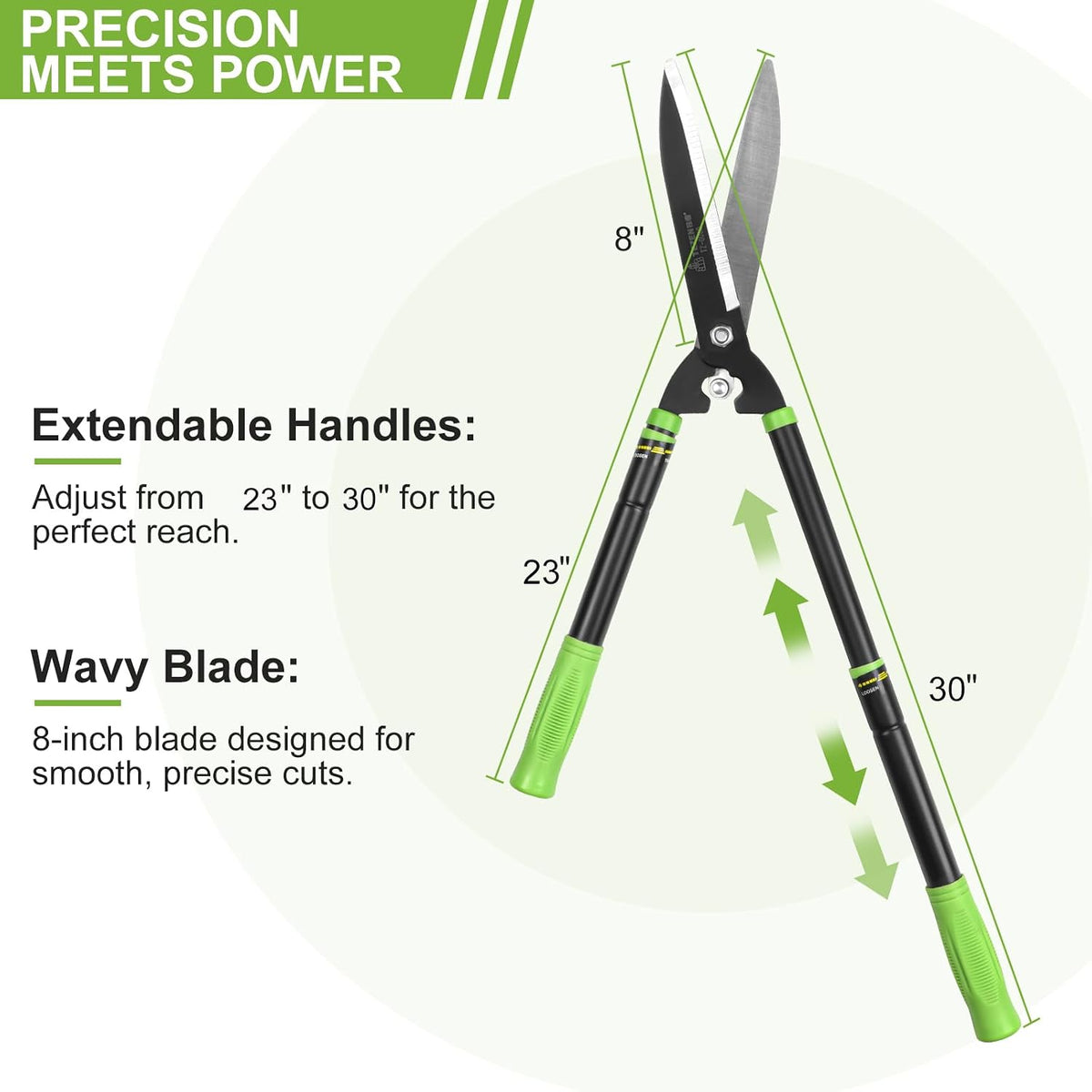 Telescoping Hedge Shears with Sharp 8 Inch Blades for Shrubs and Bushes