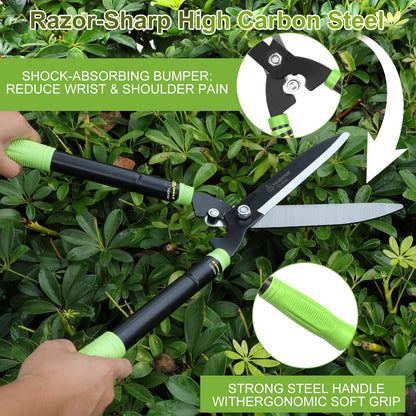 Telescoping Hedge Shears with Sharp 8 Inch Blades for Shrubs and Bushes