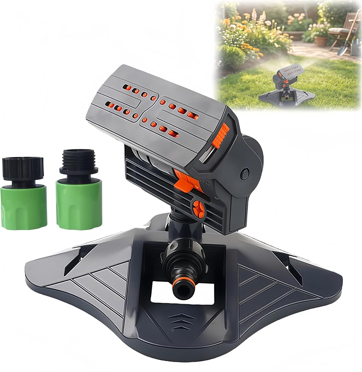 2026 Upgraded 16-Nozzle Oscillating Sprinkler, Automatic Rocking Sprinkler, Turbo Orbit Mist Sprinklers System for Lawn Garden Yard Watering (Weight Base)