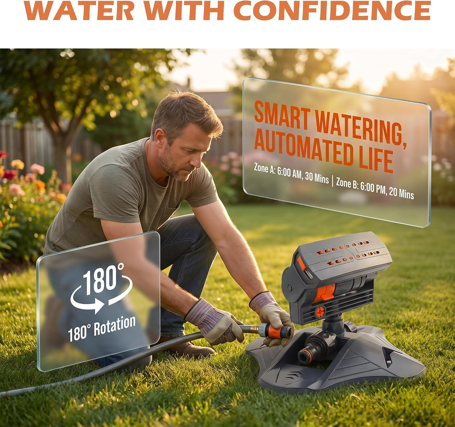 2026 Upgraded 16-Nozzle Oscillating Sprinkler, Automatic Rocking Sprinkler, Turbo Orbit Mist Sprinklers System for Lawn Garden Yard Watering (Weight Base)