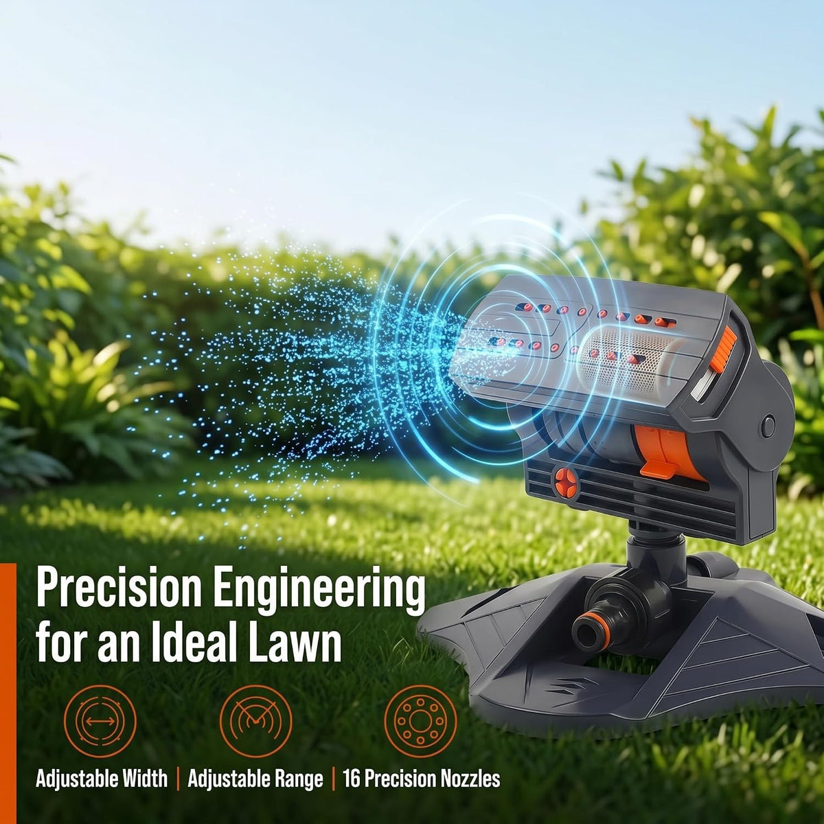 2026 Upgraded 16-Nozzle Oscillating Sprinkler, Automatic Rocking Sprinkler, Turbo Orbit Mist Sprinklers System for Lawn Garden Yard Watering (Weight Base)