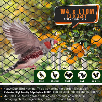 Bird Netting for Garden,13 x 32 FT Extra Strong Mesh Netting Heavy Duty Kit