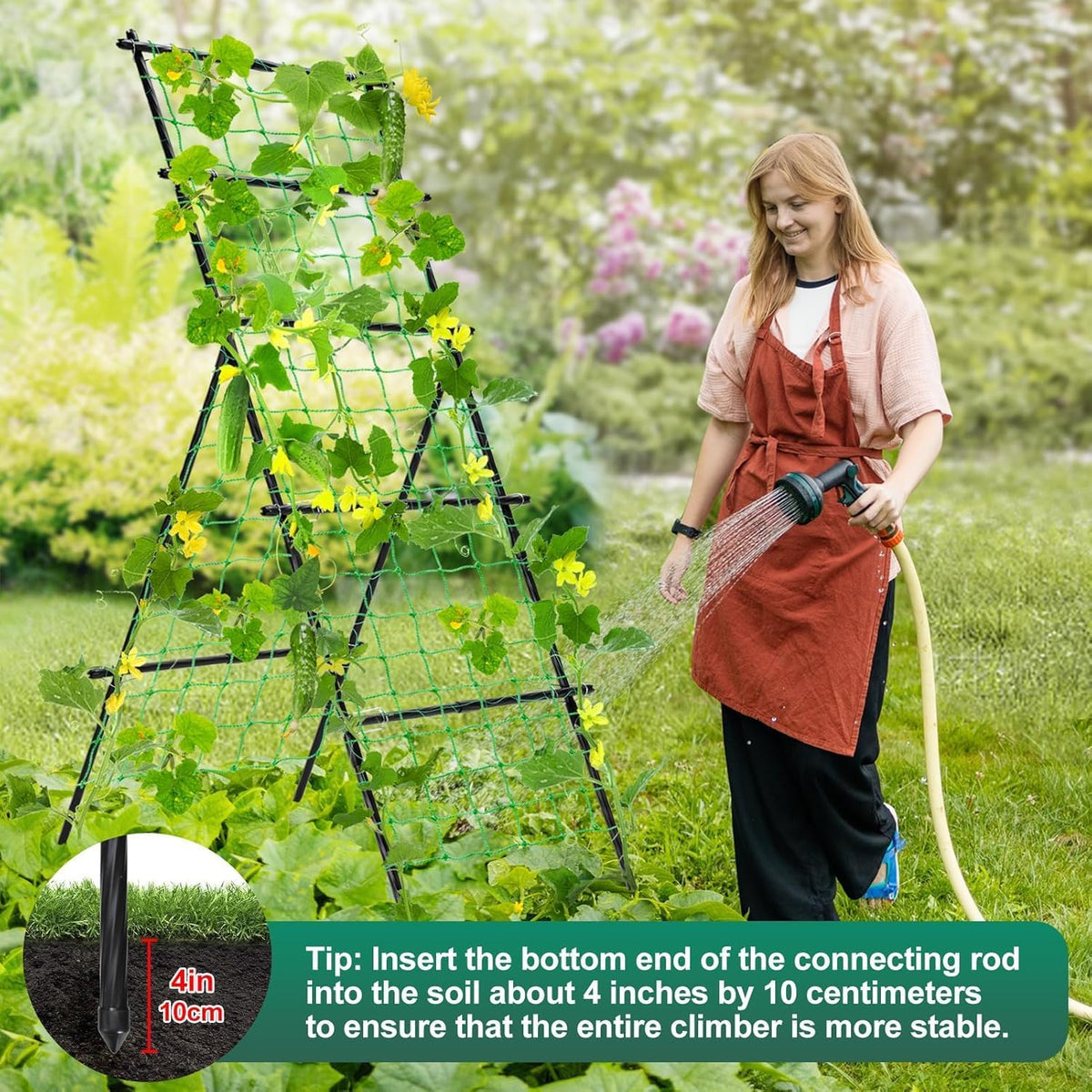 Cucumber Trellis for Raised Garden Bed, 71" H x 32" W A Frame