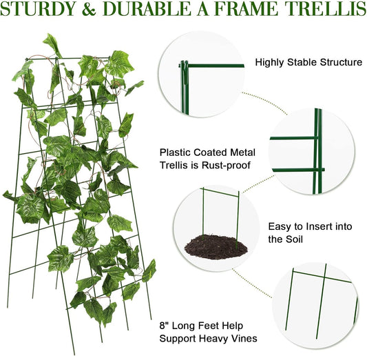 48 x 18 Cucumber Trellis, Foldable Metal A-Frame Trellis for Raised Beds, Small Garden Plant Support for Cucumbers, Peas and Climbing Vegetables